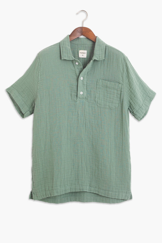 %100 Pamuk Çağla Yeşili Müslin Polo Yaka Tişört