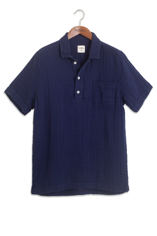 100% Cotton Navy Blue Muslin Polo Neck T-Shirt